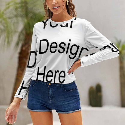 Custom Full Print T-Shirt - Women's Oversized Polyester Crew Neck Long Sleeve Pullover T-Shirt for Spring/Autumn/Winter