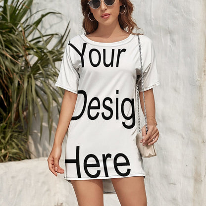 Custom Full Print T-Shirt - Women's Relaxed Fit Polyester Crew Neck Batwing Short Sleeve Tee for Spring & Summer