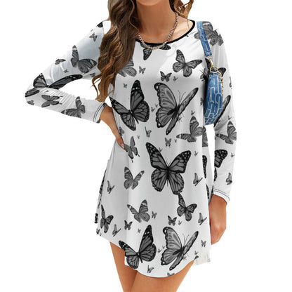 Custom Full Print Dress - Women Polyester Crew Neck Long Sleeve Dress for Spring & Summer