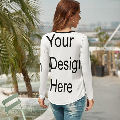 Custom Full Print T-Shirt - Women's Polyester V-Neck Long Sleeve Tee for Spring/Autumn/Winter