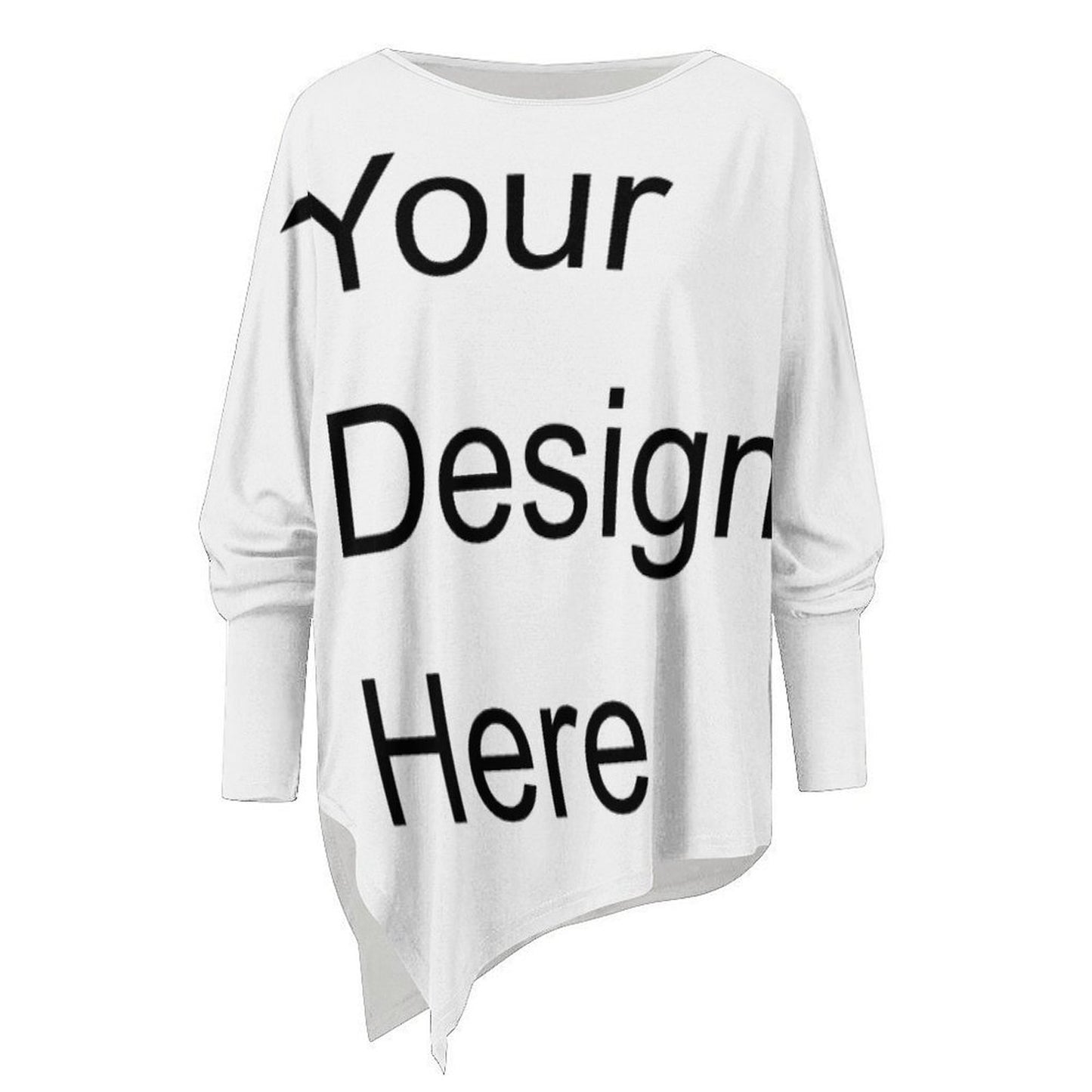 Custom Full Print T-Shirt - Women's Polyester Crew Neck Long Sleeve Asymmetrical Hem Tee for Spring/Autumn/Winter