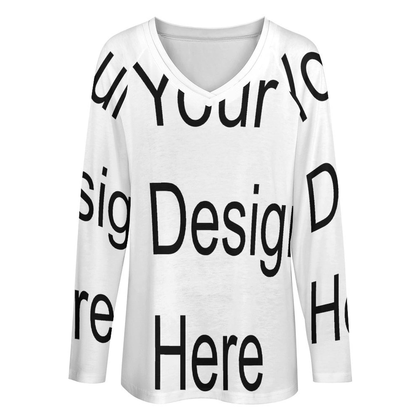 Custom Full Print T-Shirt - Women's Polyester V-Neck Layered Long Sleeve Relaxed Fit Tee for Spring/Autumn/Winter