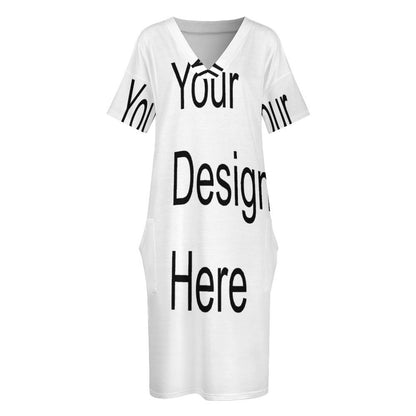 Custom Full Print Dress - Women V-Neck Short Sleeve Relaxed Fit Pocket Dress for Spring & Summer