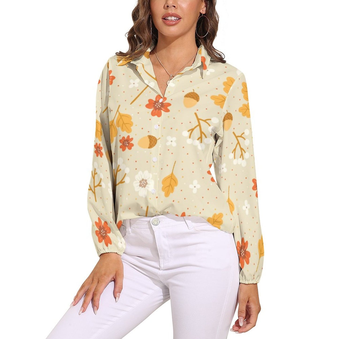 Custom Full Print Shirt - Women's Polyester Long-Sleeve Retro Casual Shirt for Spring & Summer