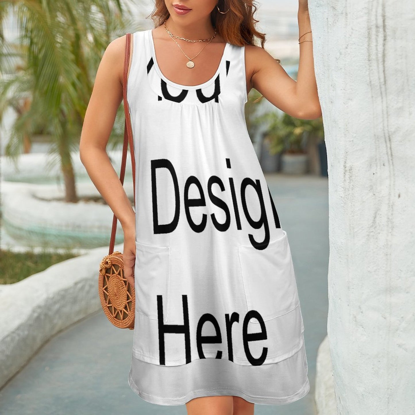 Custom Full Print Dress - Women's Polyester U-Neck Sleeveless Layered Dress for Spring & Summer