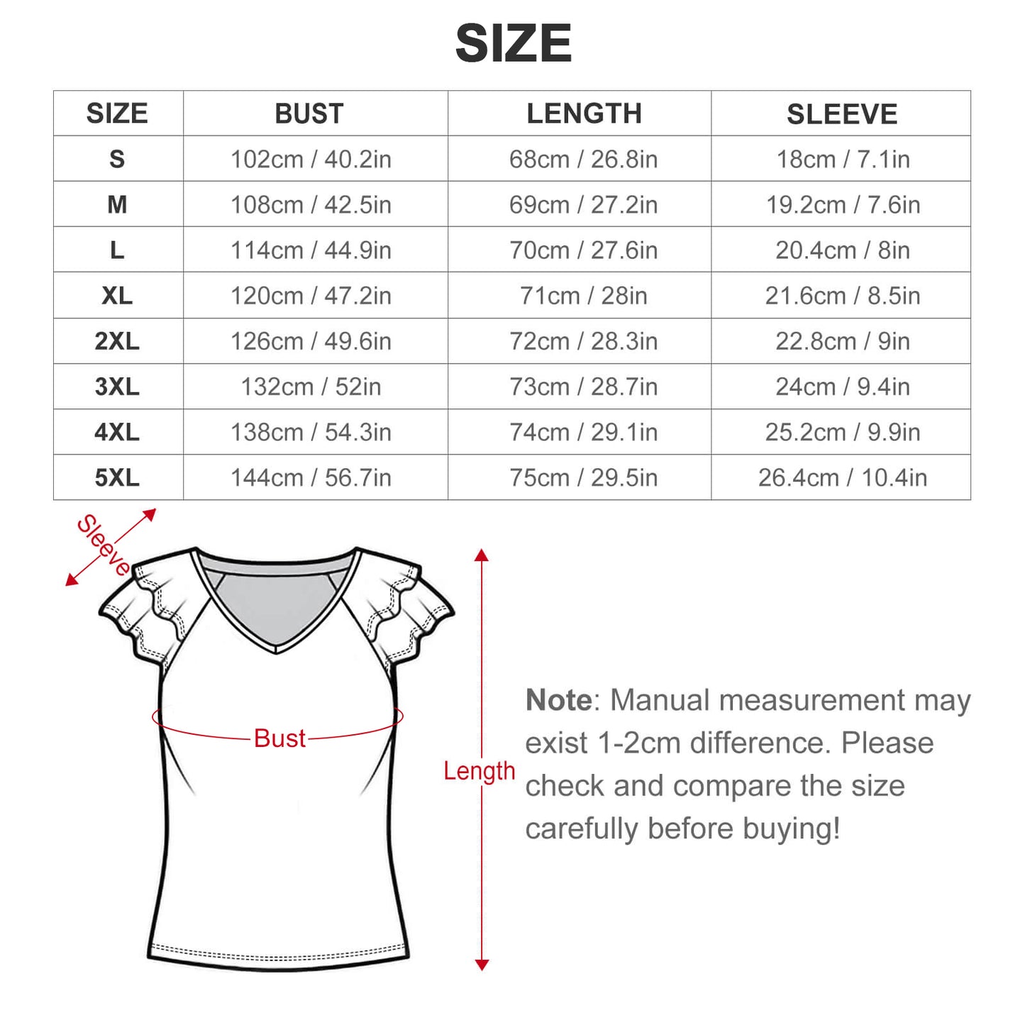 Custom Full Print T-Shirt - Women Polyester V Neck Floral Ruffle Short Sleeve Tee for Spring & Summer