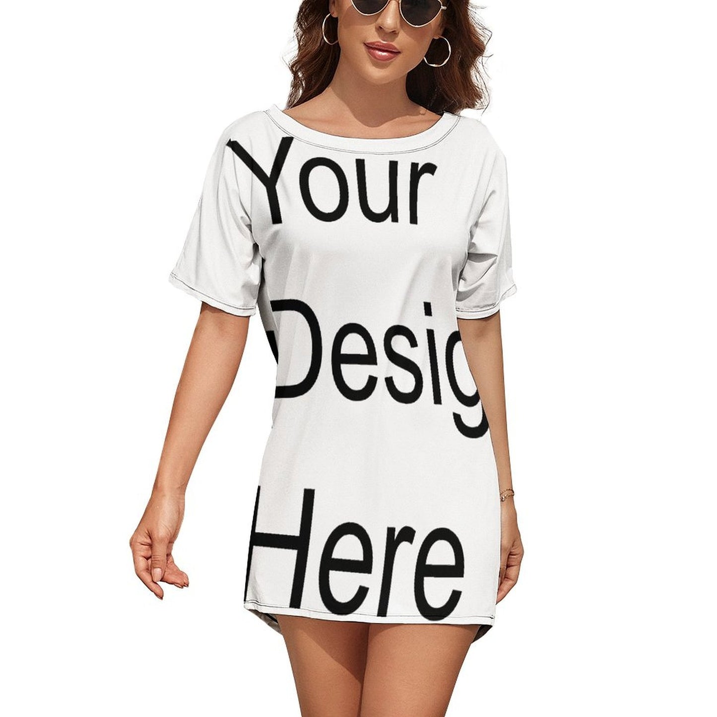 Custom Full Print T-Shirt - Women's Relaxed Fit Polyester Crew Neck Batwing Short Sleeve Tee for Spring & Summer