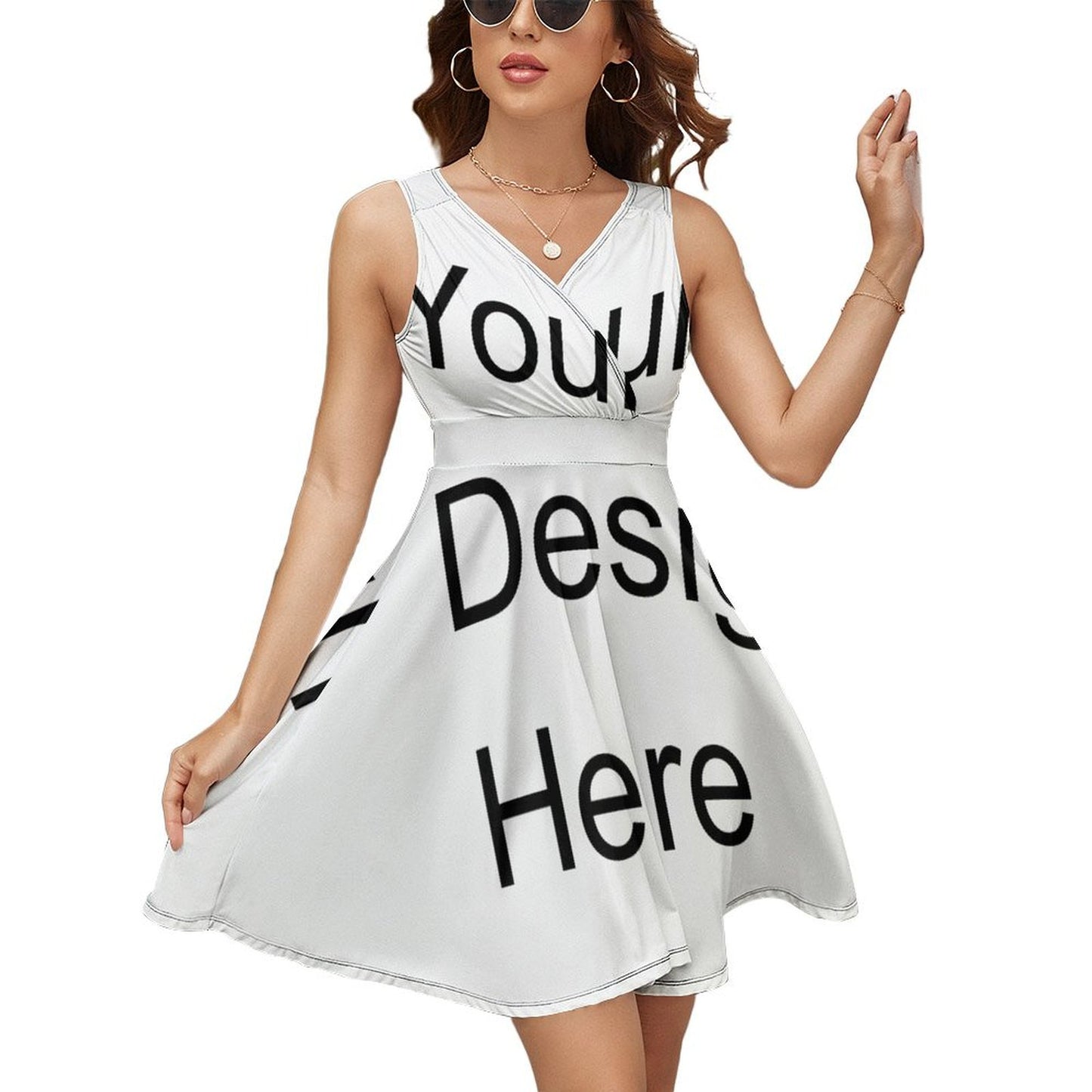 Custom Full Print Dress - Women Milk Silk V Neck Sleeveless Dress for Spring & Summer