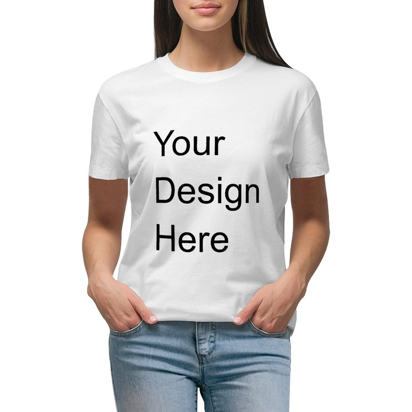 Custom Placement Print T-Shirt - Women Cotton Crew Neck Short Sleeve T-Shirt for Spring & Summer