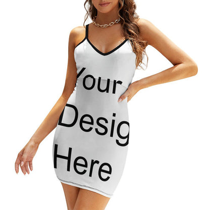 Custom Full Print Dress - Women Polyester V Neck Slip Dress for Spring & Summer