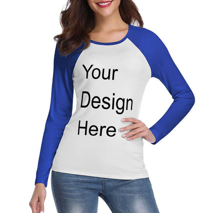 Custom Placement Print T-Shirt - for Women Cotton Crew Neck Long Sleeve Raglan Tee for Spring/Autumn/Winter