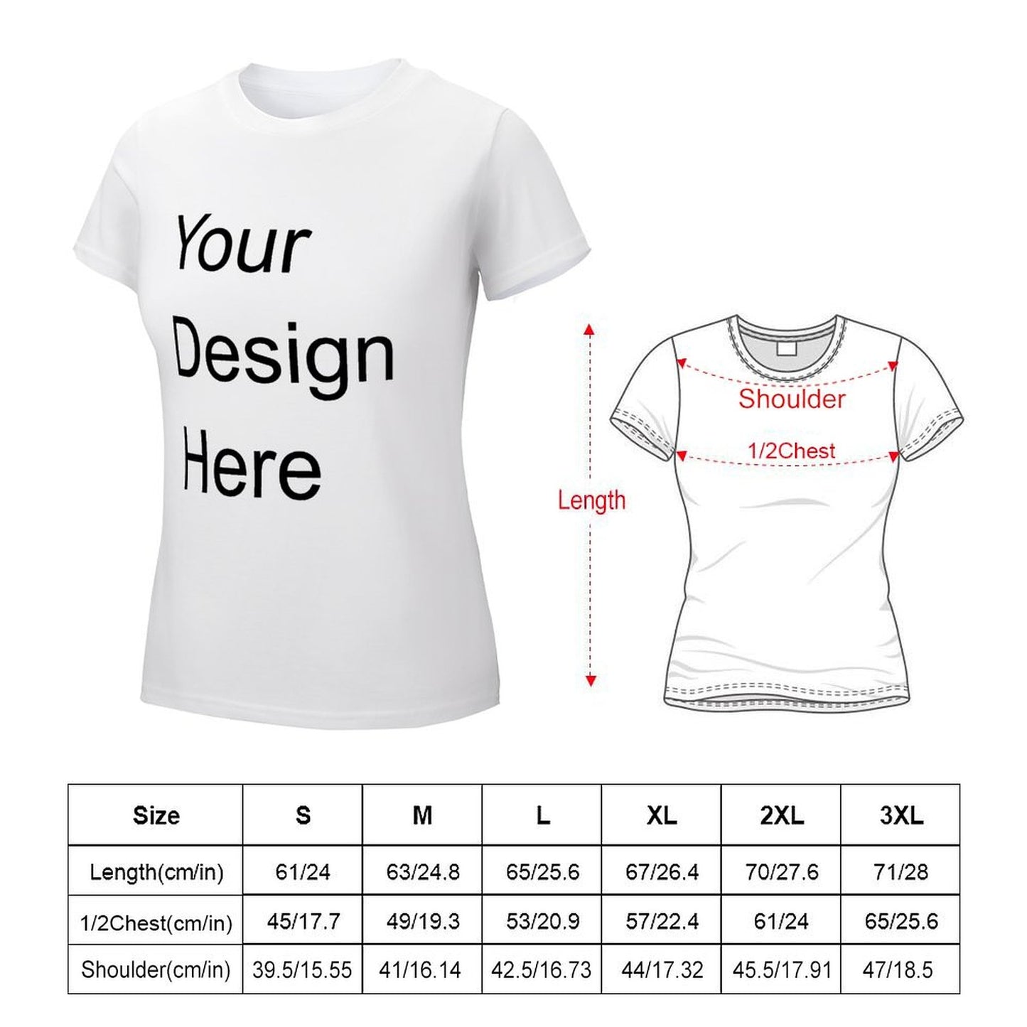 Custom Placement Print T-Shirt - Women Cotton Crew Neck Short Sleeve Tee for Spring & Summer