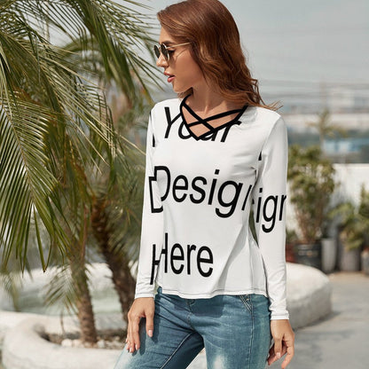 Custom Full Print T-Shirt - Women's Polyester V-Neck Long Sleeve Tee for Spring/Autumn/Winter