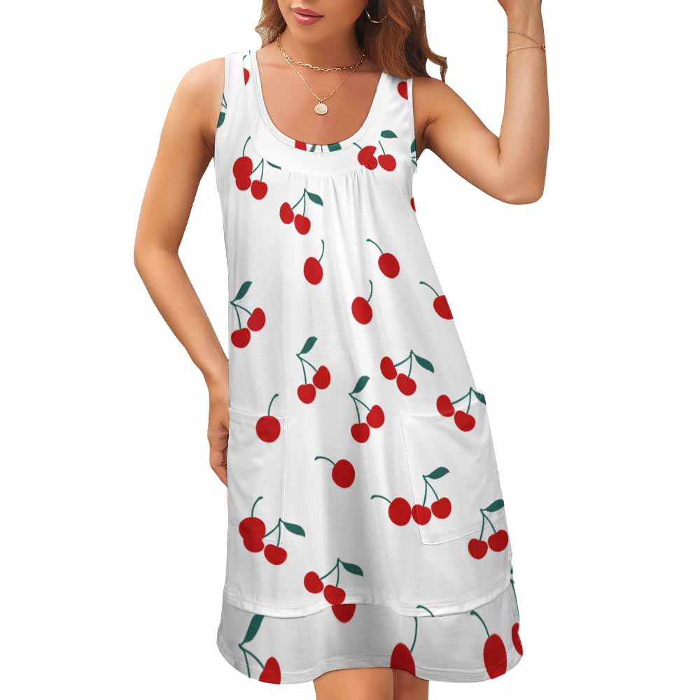 Custom Full Print Dress - Women's Polyester U-Neck Sleeveless Layered Dress for Spring & Summer