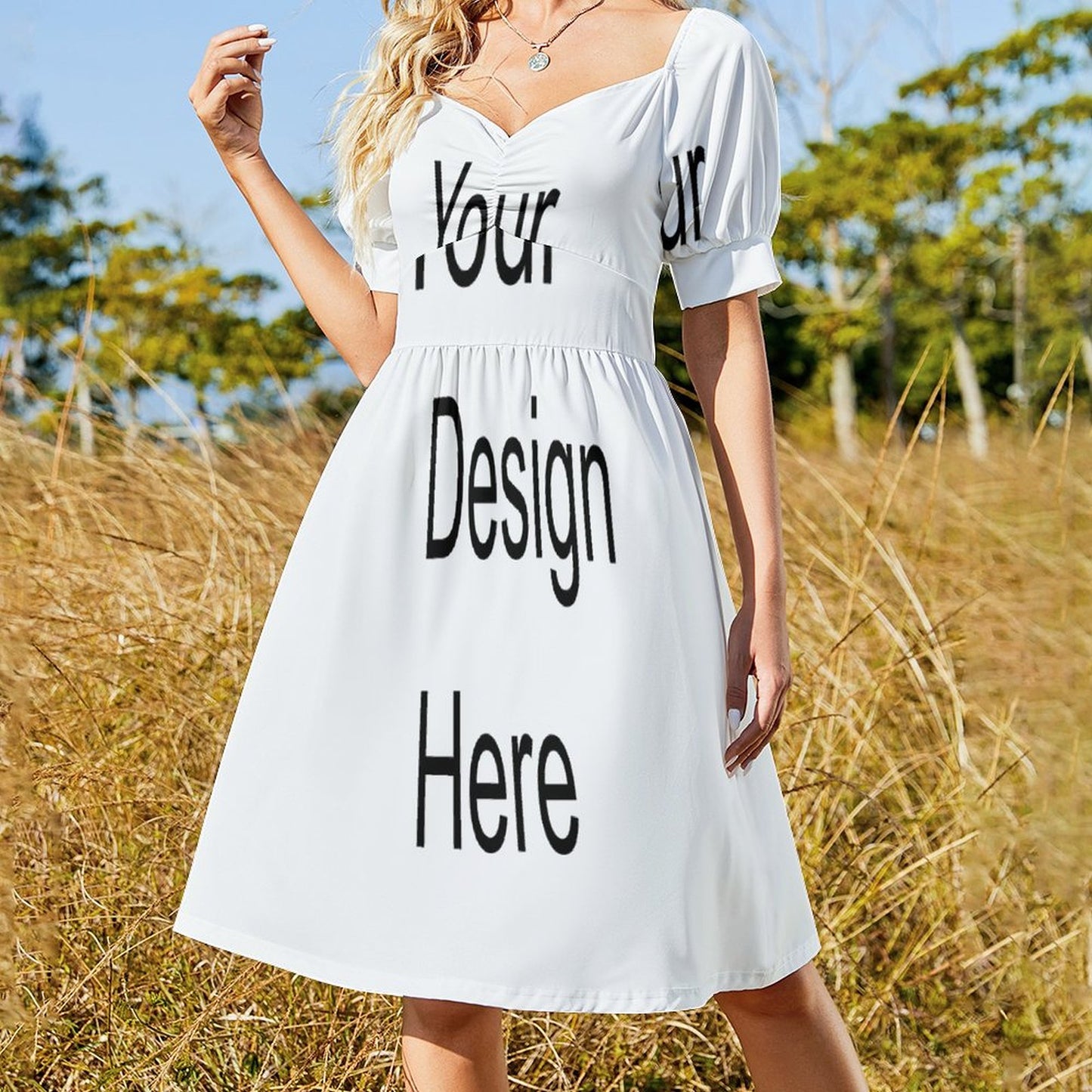 Custom Full Print Dress - Women Polyester V-Neck Short Sleeve Sweetheart Dress for Spring & Summer