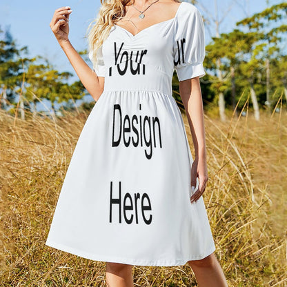 Custom Full Print Dress - Women Polyester V-Neck Short Sleeve Sweetheart Dress for Spring & Summer