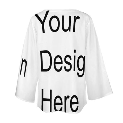 Custom Full Print T-Shirt - Women's Chiffon V-Neck Relaxed Fit Long Sleeve Blouse for Spring/Autumn/Winter