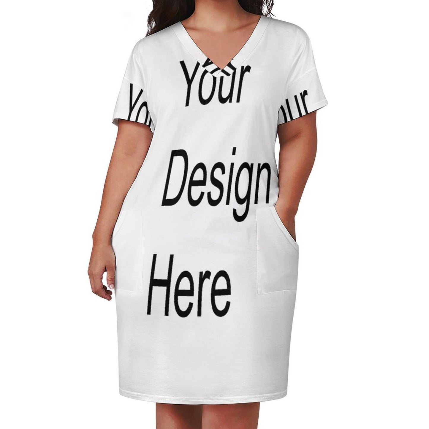 Custom Full Print Dress - Women V-Neck Short Sleeve Relaxed Fit Pocket Dress for Spring & Summer