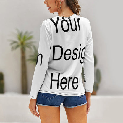 Custom Full Print T-Shirt - Women's Oversized Polyester Crew Neck Long Sleeve Pullover T-Shirt for Spring/Autumn/Winter