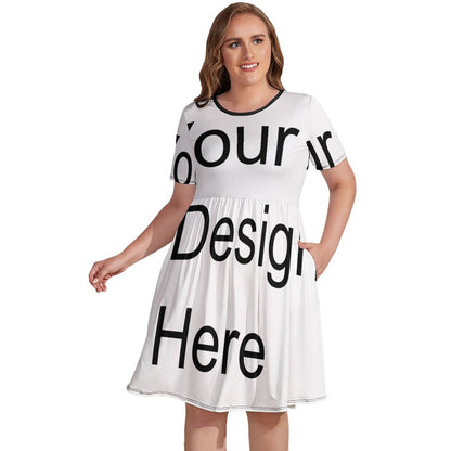 Custom Full Print Dress - Women's Plus-Size Milk Silk Crew Neck Short Sleeve Dress for Spring & Summer