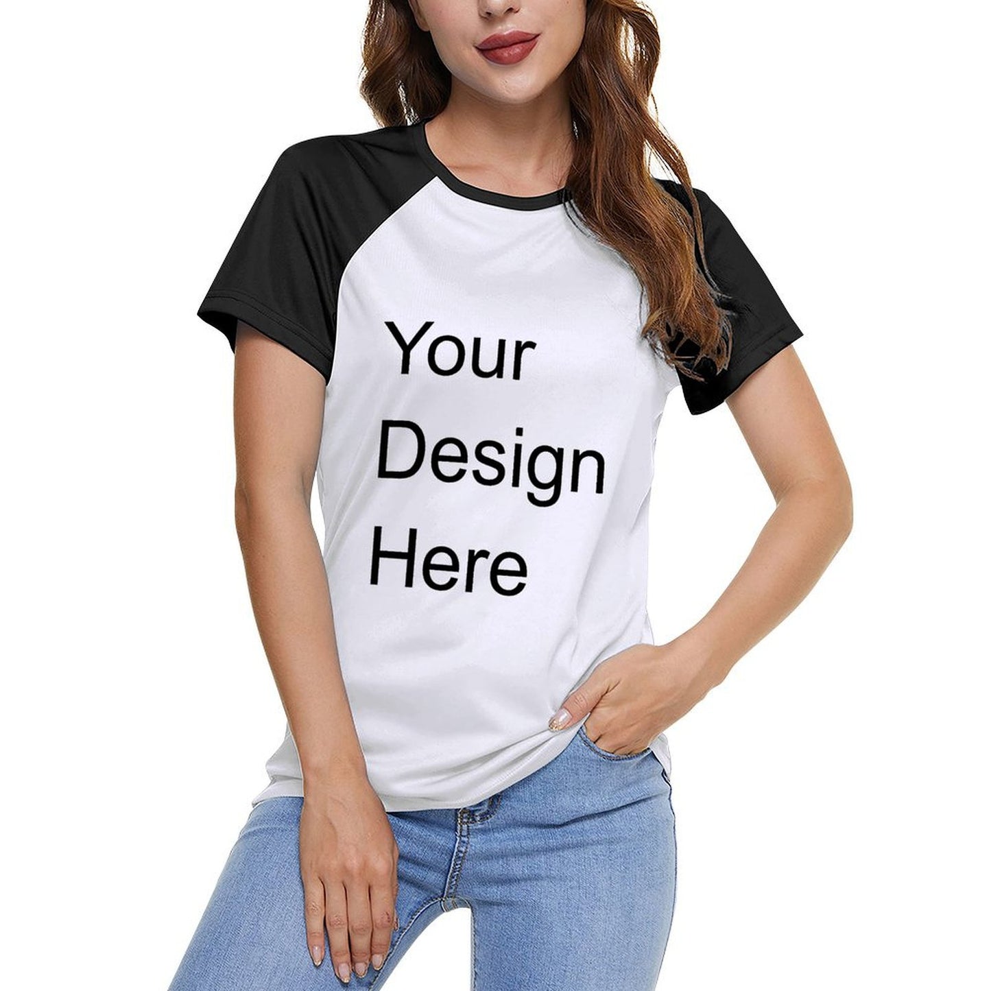 Custom Placement Print T-Shirt - Women Cotton Crew Neck Raglan Short Sleeve T-Shirt for Spring & Summer