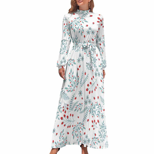 Custom Full Print Dress - for Women Polyester High-Neck Long Sleeve Maxi Dress for Spring & Autumn