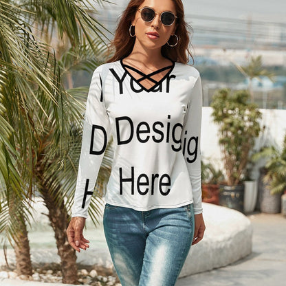 Custom Full Print T-Shirt - Women's Polyester V-Neck Long Sleeve Tee for Spring/Autumn/Winter