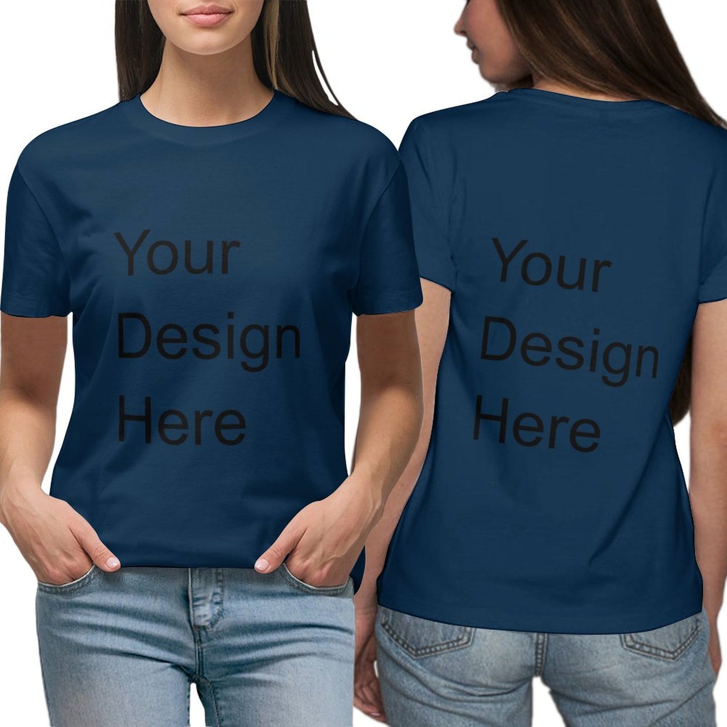 Custom Placement Print T-Shirt - Women Cotton Crew Neck Short Sleeve T-Shirt for Spring & Summer