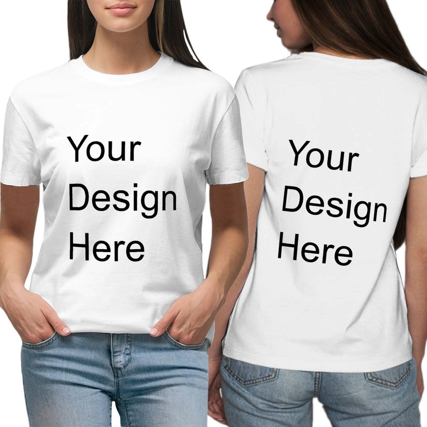 Custom Placement Print T-Shirt - Women Cotton Crew Neck Short Sleeve T-Shirt for Spring & Summer