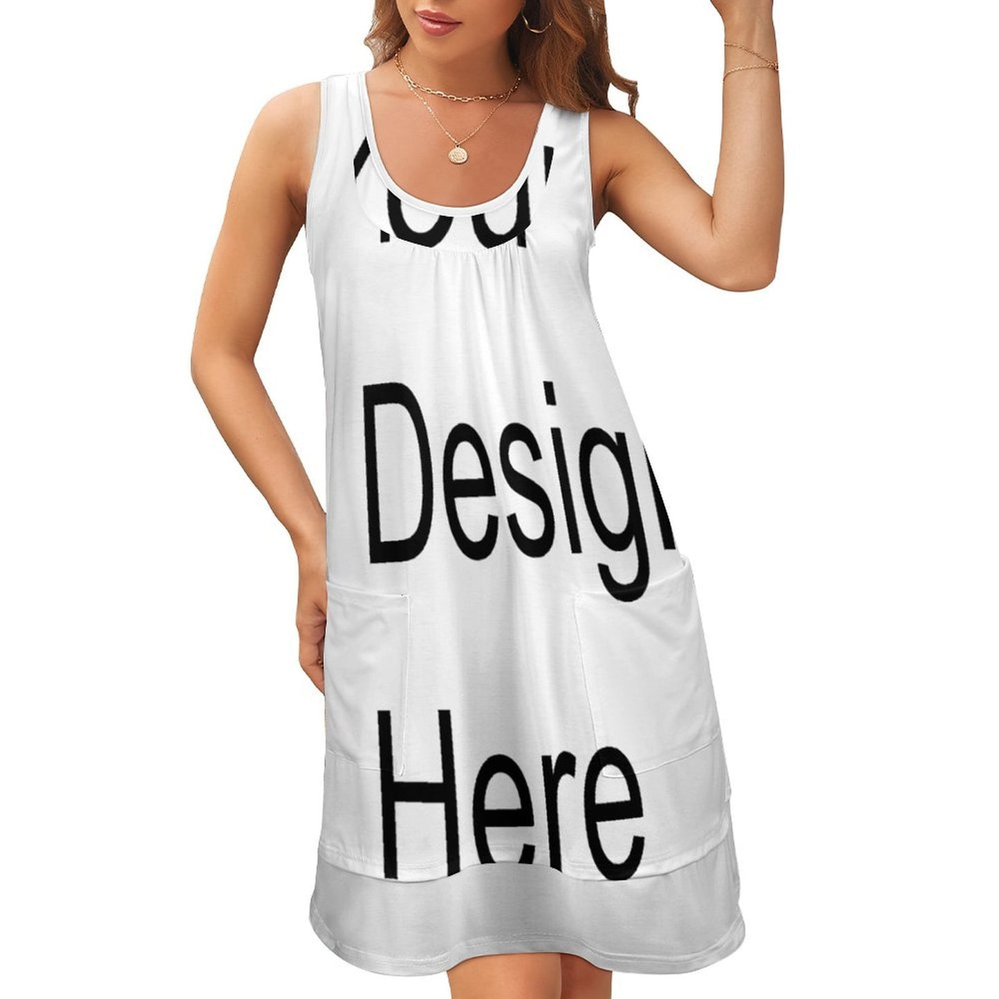 Custom Full Print Dress - Women's Polyester U-Neck Sleeveless Layered Dress for Spring & Summer