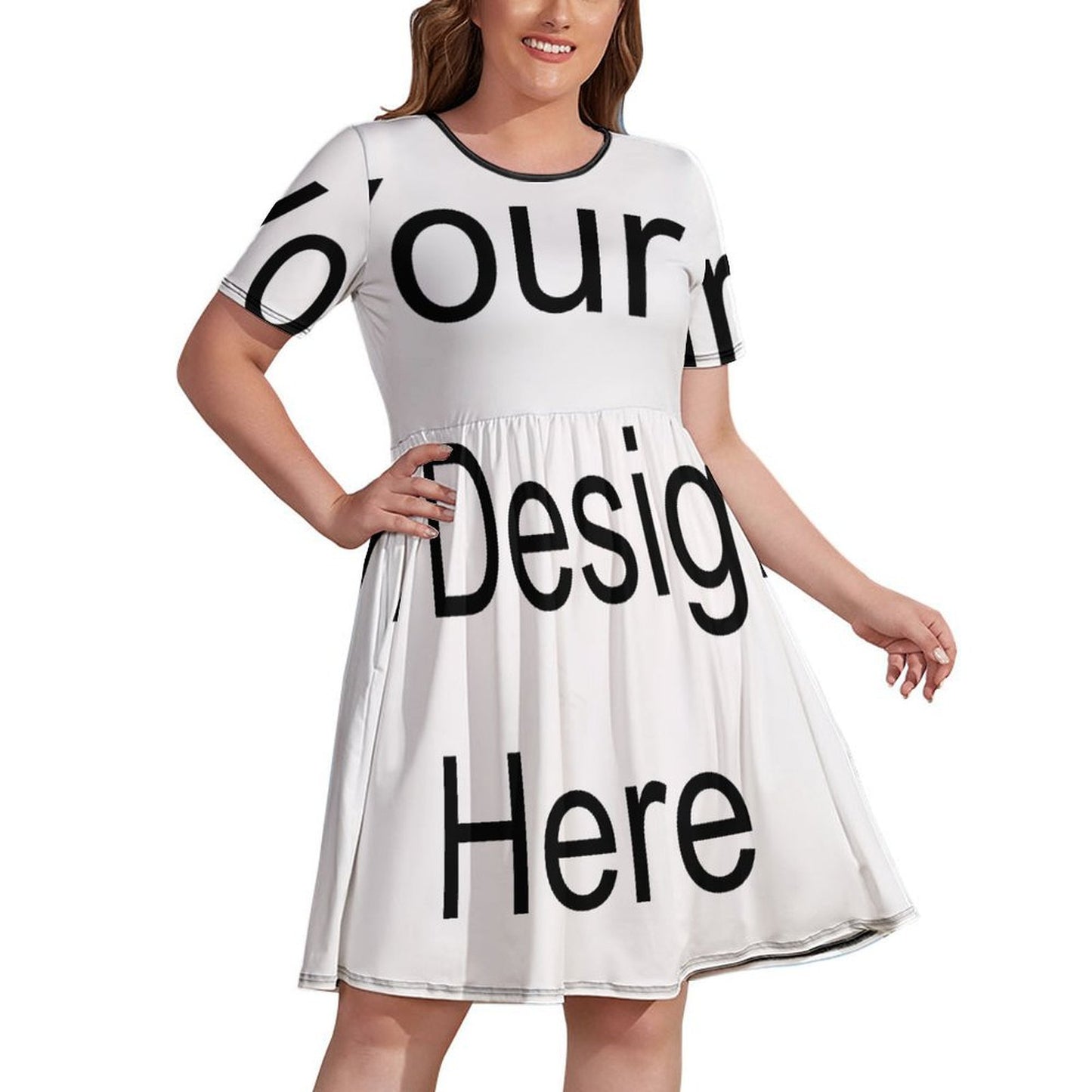 Custom Full Print Dress - Women's Plus-Size Milk Silk Crew Neck Short Sleeve Dress for Spring & Summer