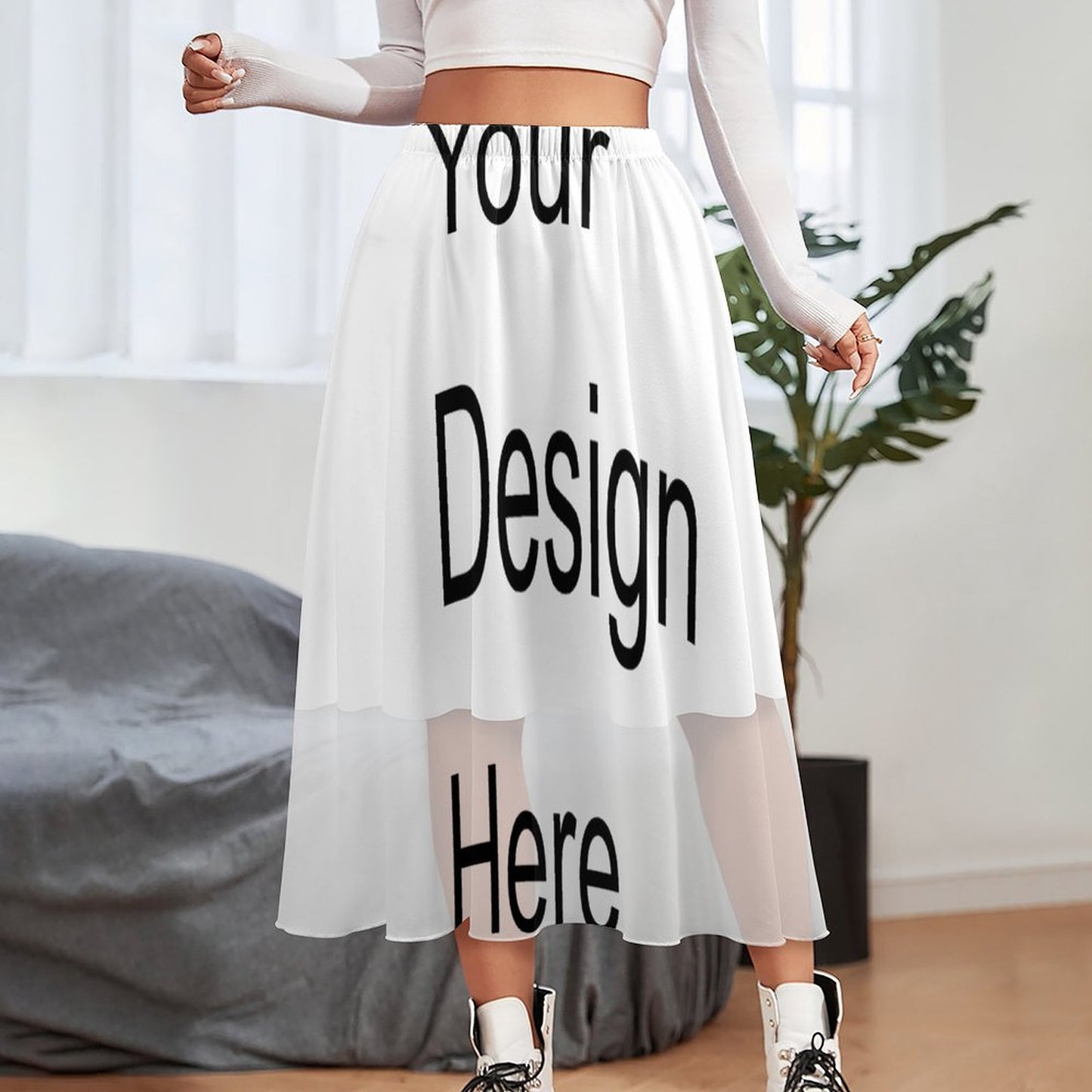 Custom Full Print Skirt - Women's Double-Layer Chiffon Maxi Skirt Skirt for Spring & Summer