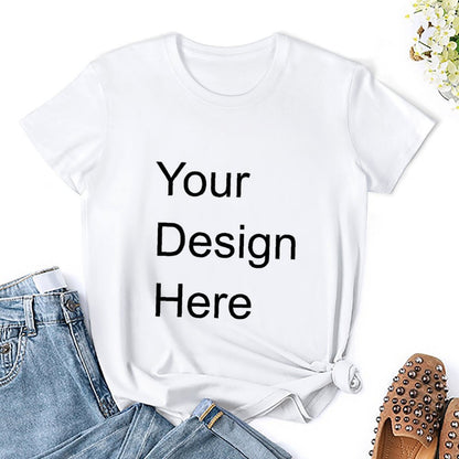 Custom Placement Print T-Shirt - Women Cotton Crew Neck Short Sleeve T-Shirt for Spring & Summer