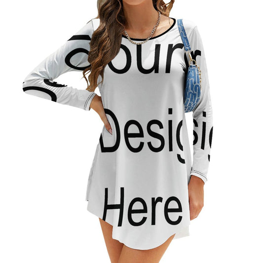 Custom Full Print Dress - Women Polyester Crew Neck Long Sleeve Dress for Spring & Summer