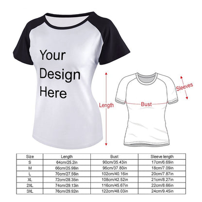 Custom Placement Print T-Shirt - Women Cotton Crew Neck Raglan Short Sleeve T-Shirt for Spring & Summer