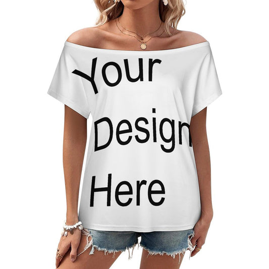 Custom Full Print T-Shirt - Women's Ribbed Knit Off-Shoulder Short Sleeve Tee for Spring & Summer