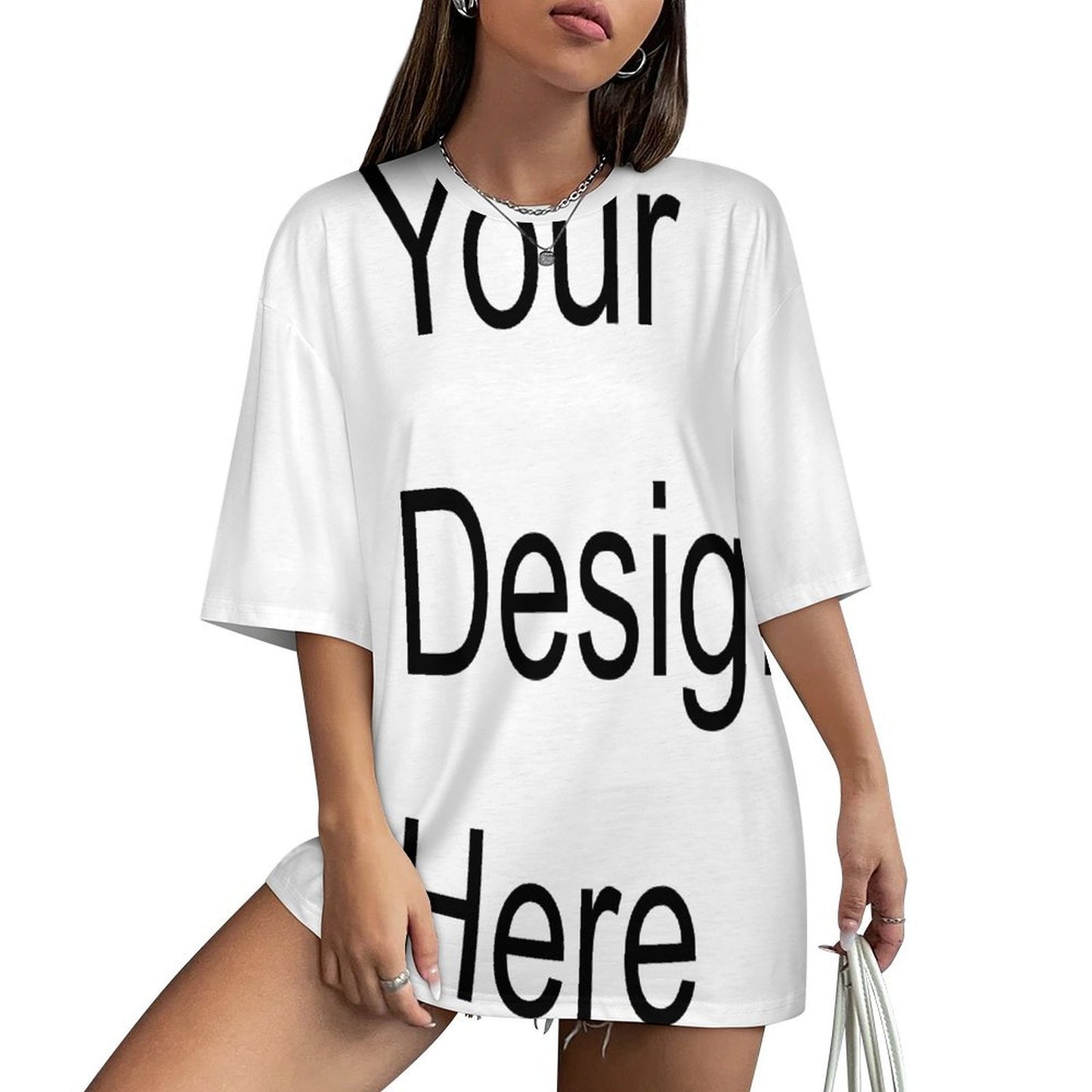 Custom Full Print T-Shirt - for Women Cotton Crew Neck Half Sleeve Drop-Shoulder Tee for Spring & Summer