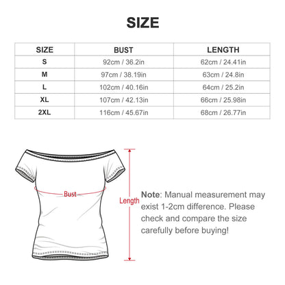 Custom Full Print T-Shirt - Women's Ribbed Knit Off-Shoulder Short Sleeve Tee for Spring & Summer