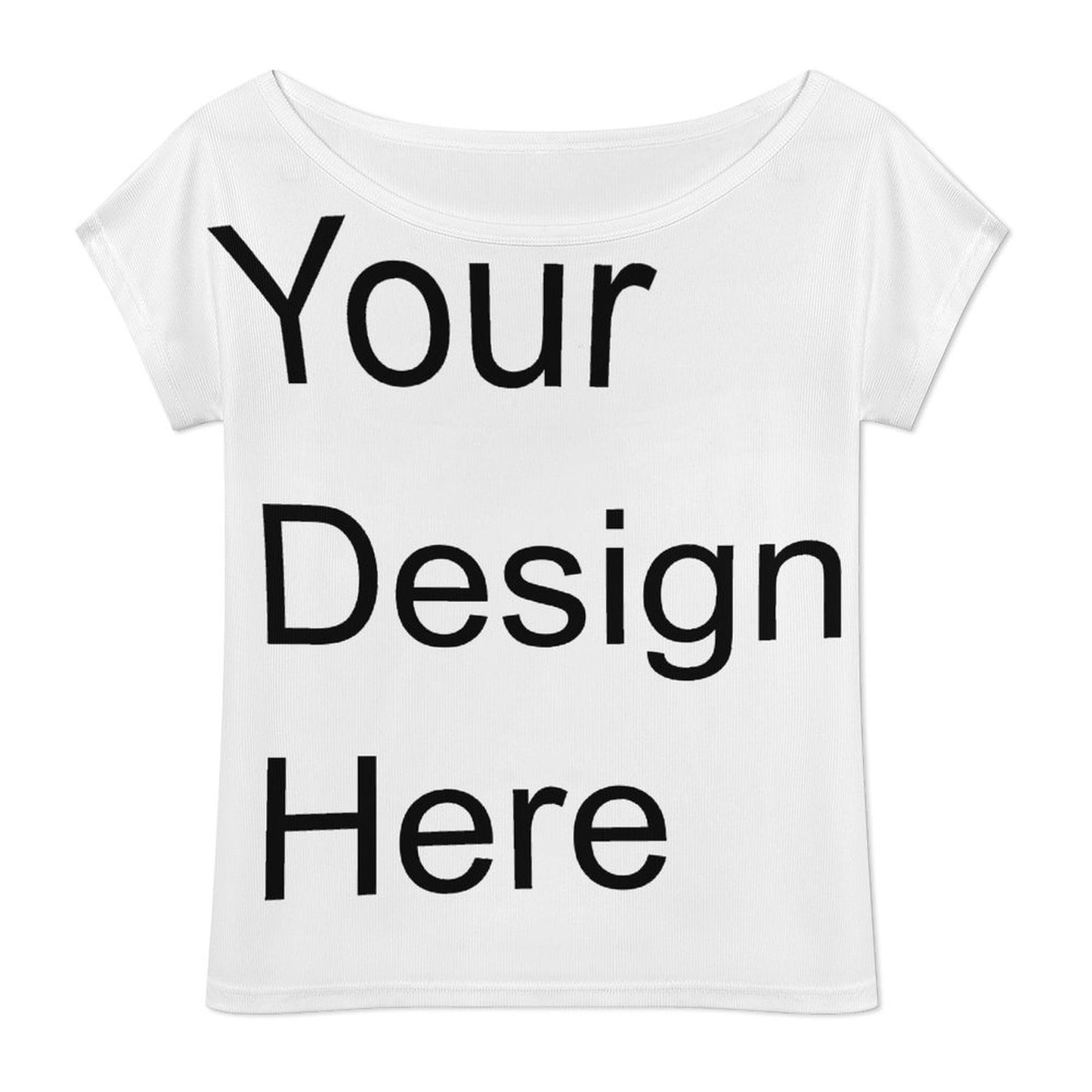 Custom Full Print T-Shirt - Women's Ribbed Knit Off-Shoulder Short Sleeve Tee for Spring & Summer