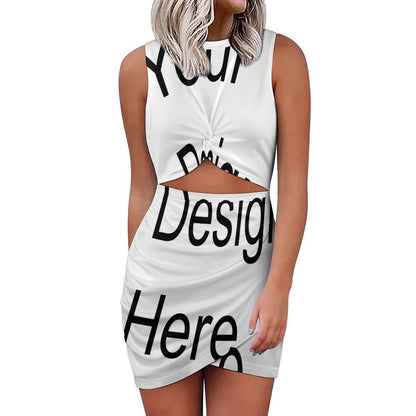 Custom Full Print Dress - for Women Polyester Crew Neck Sleeveless Crisscross Crop Bodycon Dress for Spring & Summer