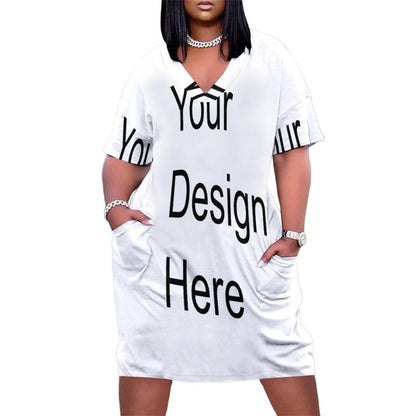 Custom Full Print Dress - Women V-Neck Short Sleeve Relaxed Fit Pocket Dress for Spring & Summer