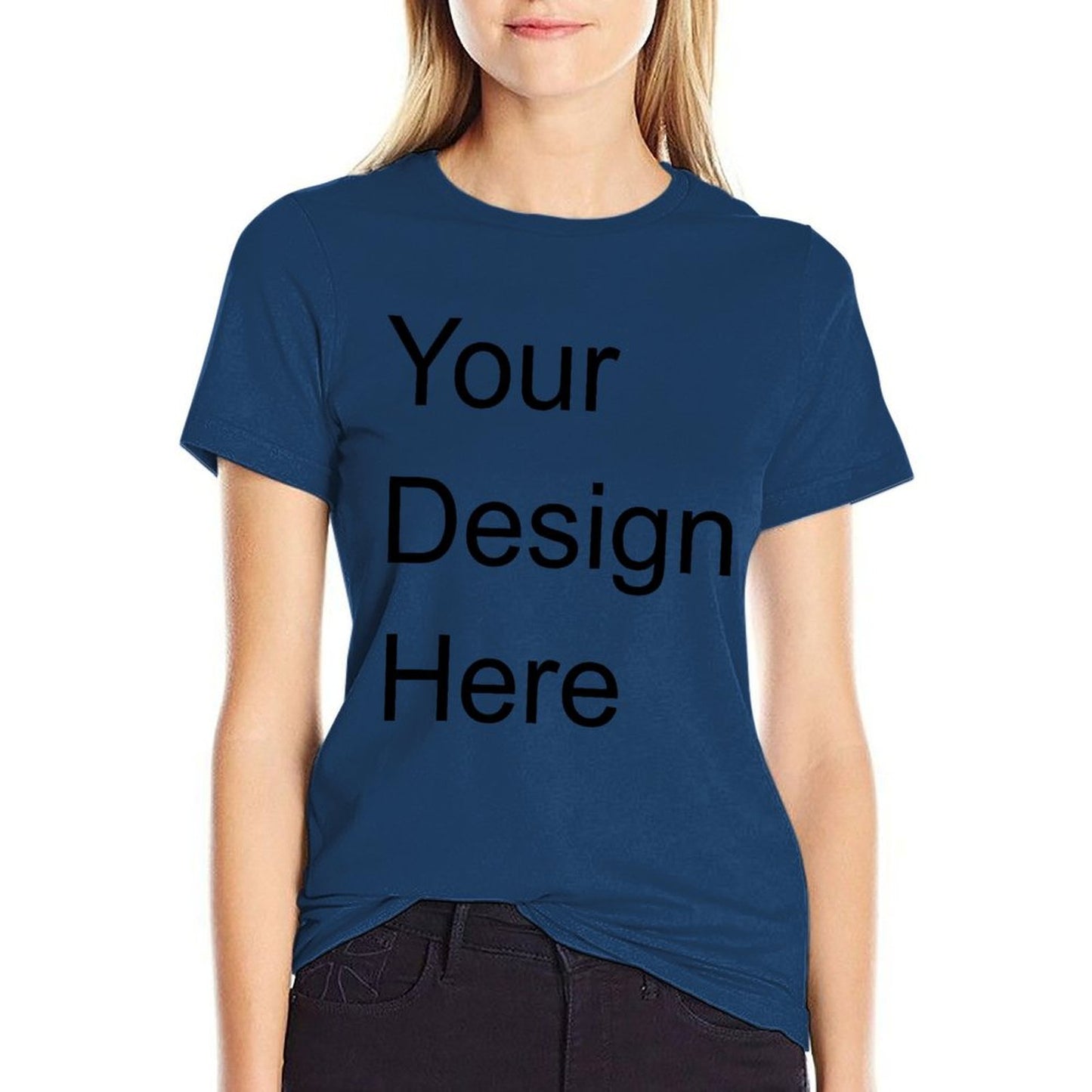 Custom Placement Print T-Shirt - Women Cotton Crew Neck Short Sleeve Tee for Spring & Summer