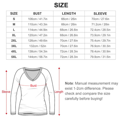 Custom Full Print T-Shirt - Women's Polyester V-Neck Layered Long Sleeve Relaxed Fit Tee for Spring/Autumn/Winter