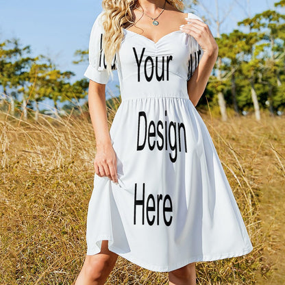 Custom Full Print Dress - Women Polyester V-Neck Short Sleeve Sweetheart Dress for Spring & Summer