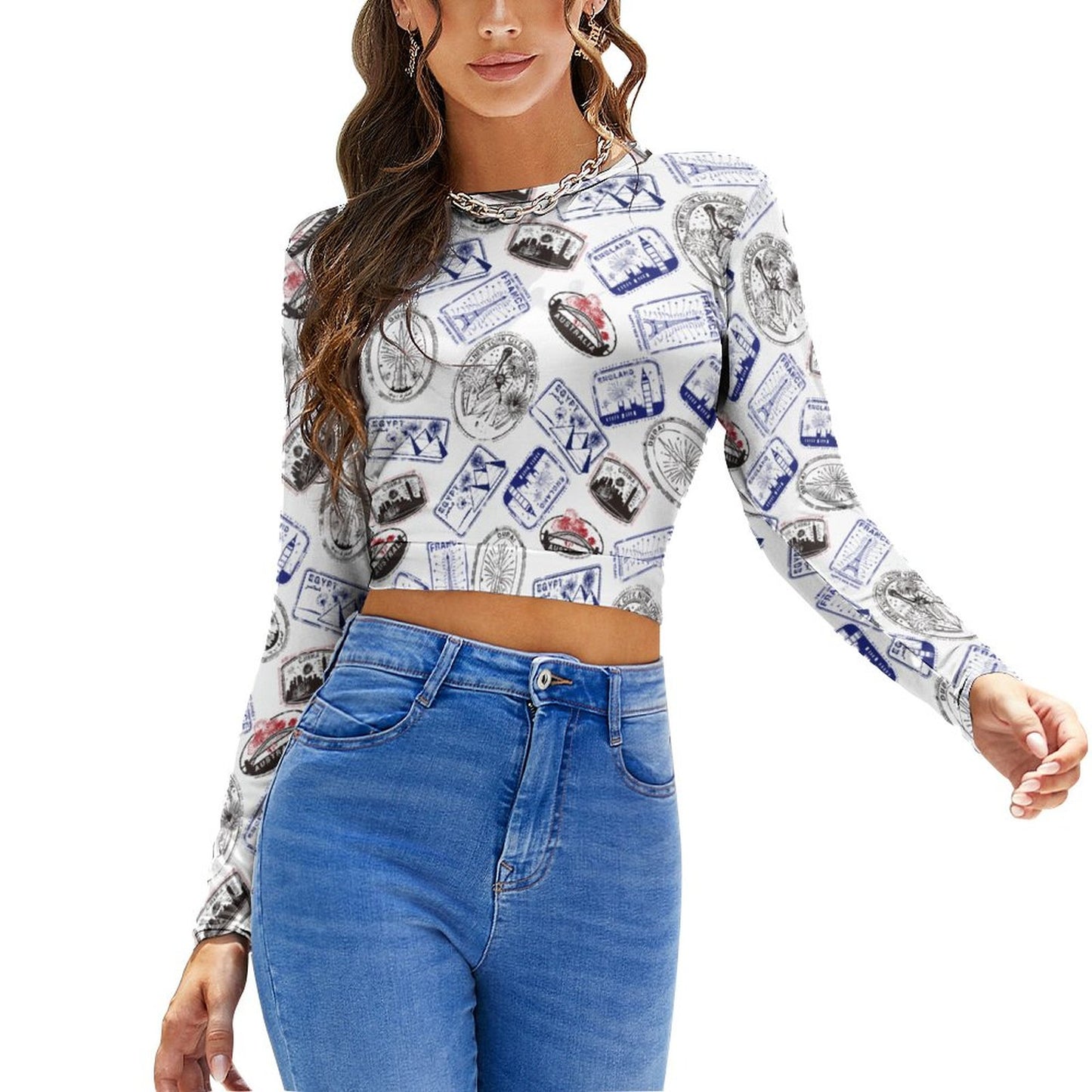 Custom Print T-Shirt - Women's Polyester Crew Neck Long Sleeve Backless Tie-Up T-Shirt for Spring/Autumn/Winter