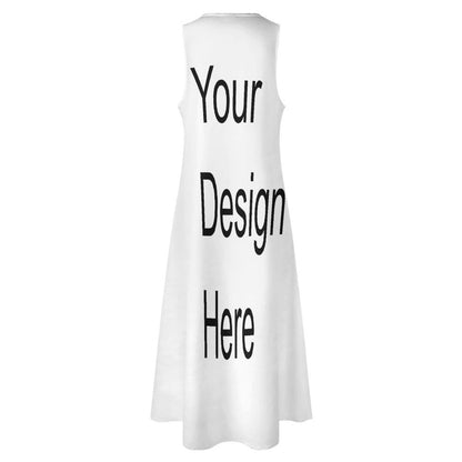 Custom Full Print Dress - Women's Polyester Notched V-Neck Sleeveless Maxi Dress for Spring & Summer