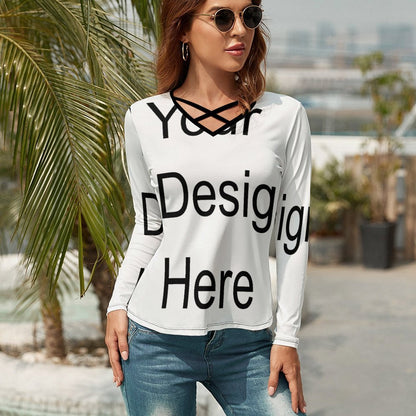 Custom Full Print T-Shirt - Women's Polyester V-Neck Long Sleeve Tee for Spring/Autumn/Winter