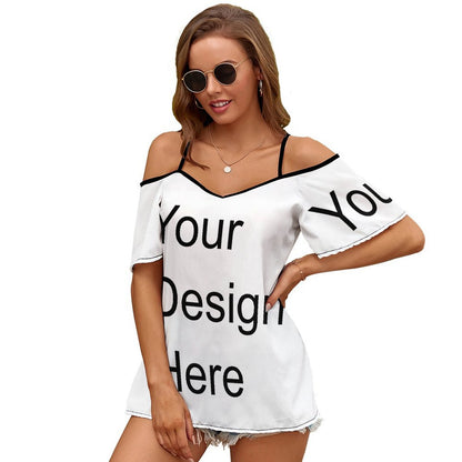 Custom Full Print Dress - Women Polyester Shoulder-Strap Half Sleeve Short Dress for Spring & Summer