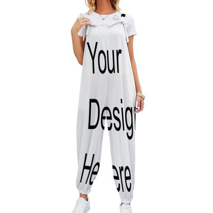 Custom Full Print Jumpsuit - Women's Polyester U-Neck Sleeveless Bow-Strap Wide-Leg Jumpsuit with Adjustable Straps for Spring/Summer