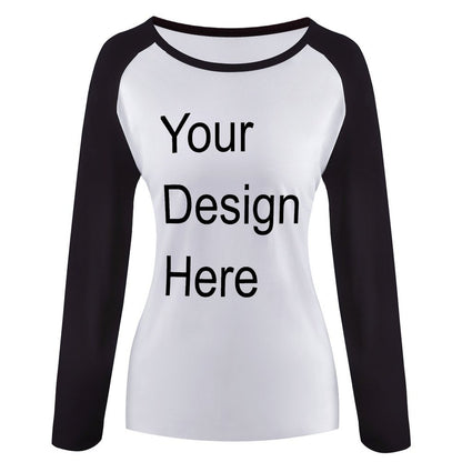 Custom Placement Print T-Shirt - for Women Cotton Crew Neck Long Sleeve Raglan Tee for Spring/Autumn/Winter